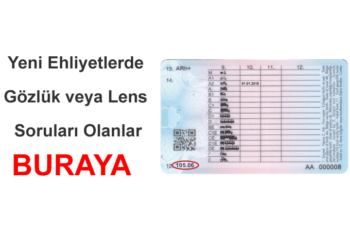 Yeni Ehliyetlerde Gözlük veya Lens Soruları